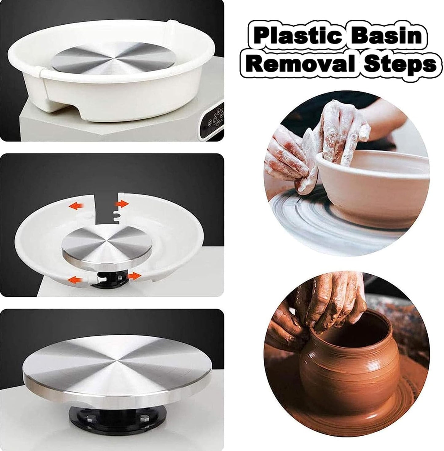 Electric Pottery Wheel 350W - White - with digital controls, foot pedal and extendable legs