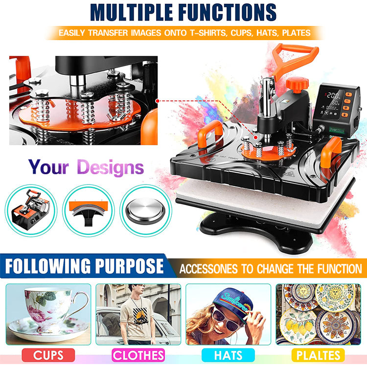 FreeSub Sublimation Heat Press Multifunctional Machine Swivel Arm & LCD display P8100
