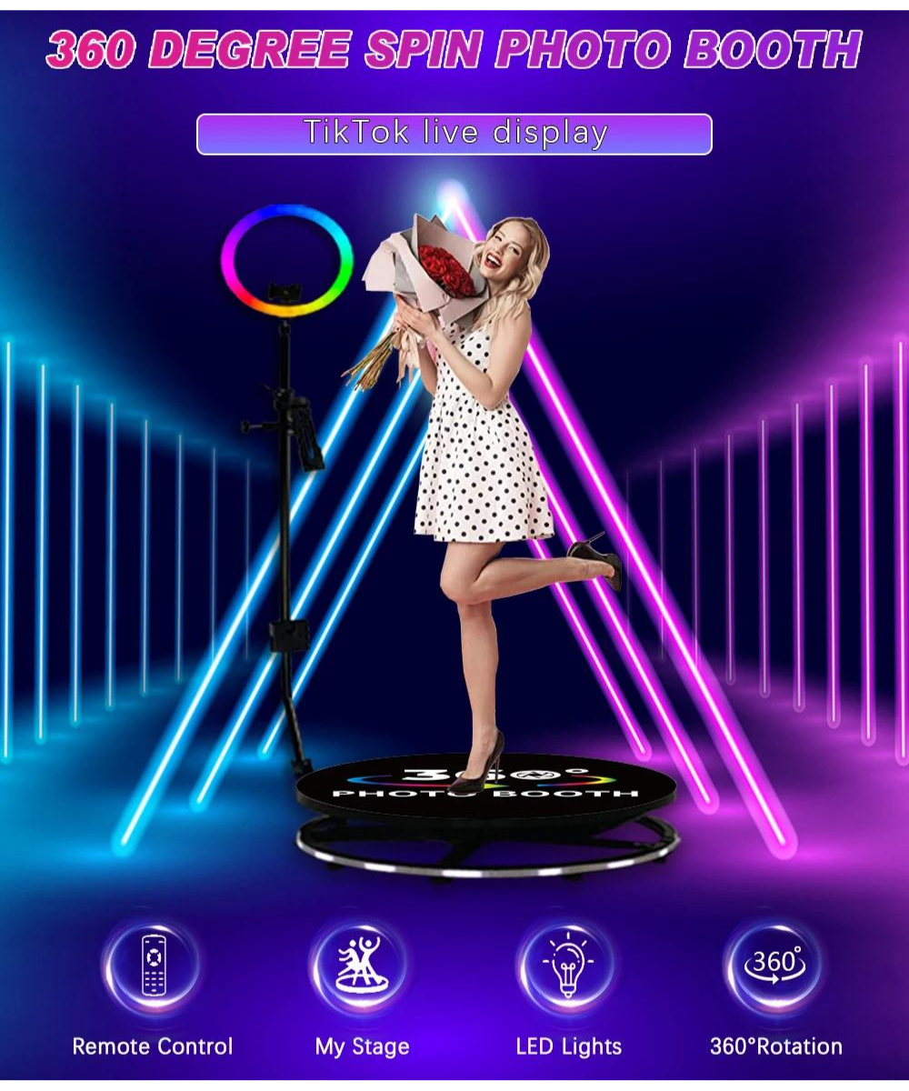Phone or Tablet Bluetooth Slow Motion Rotating 360 Photo Booth 68cm, 80cm & 100cm with Flight Case & Props