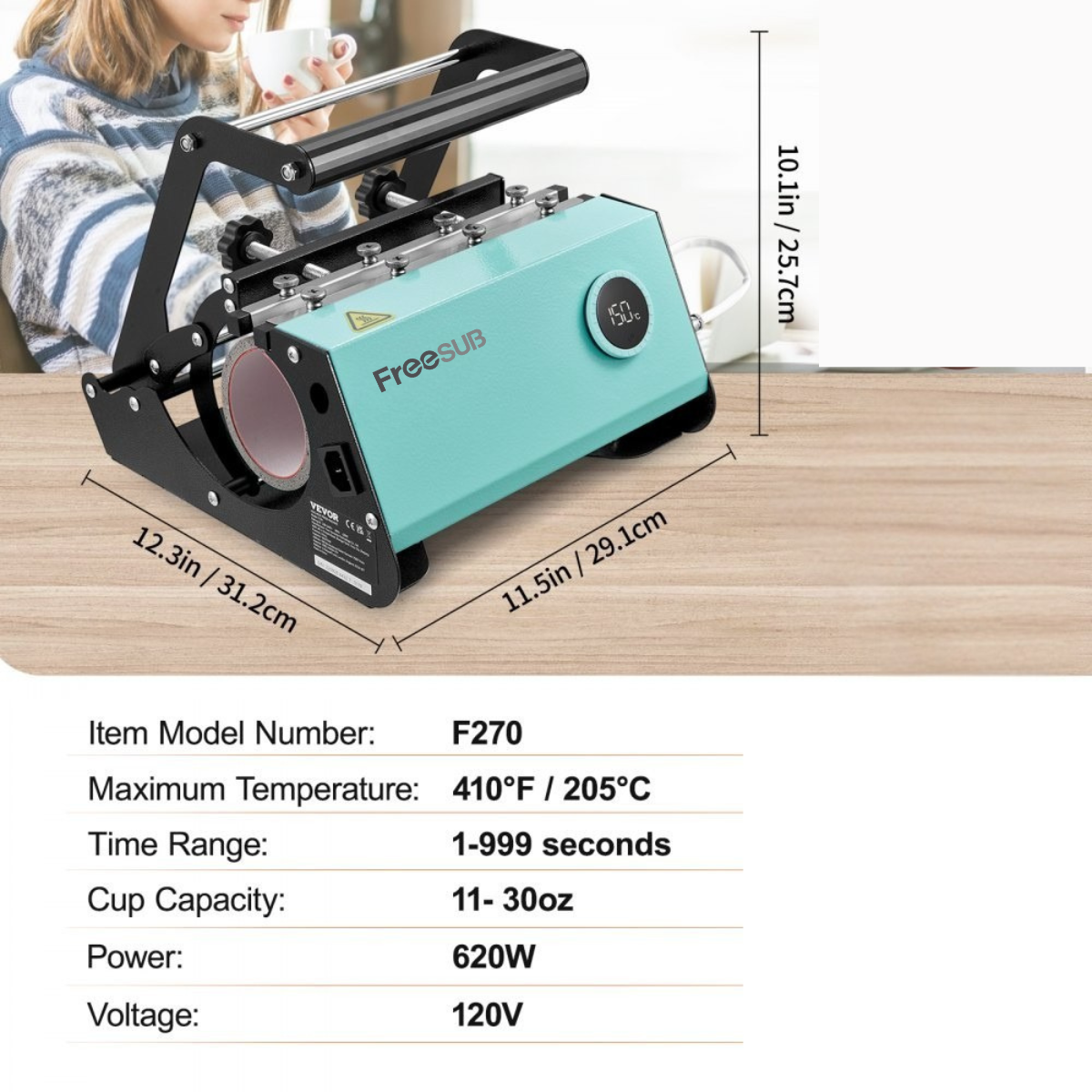 Freesub Heat Transfer Mug & Tumbler Heat Press Machine F270 Blue DEMO