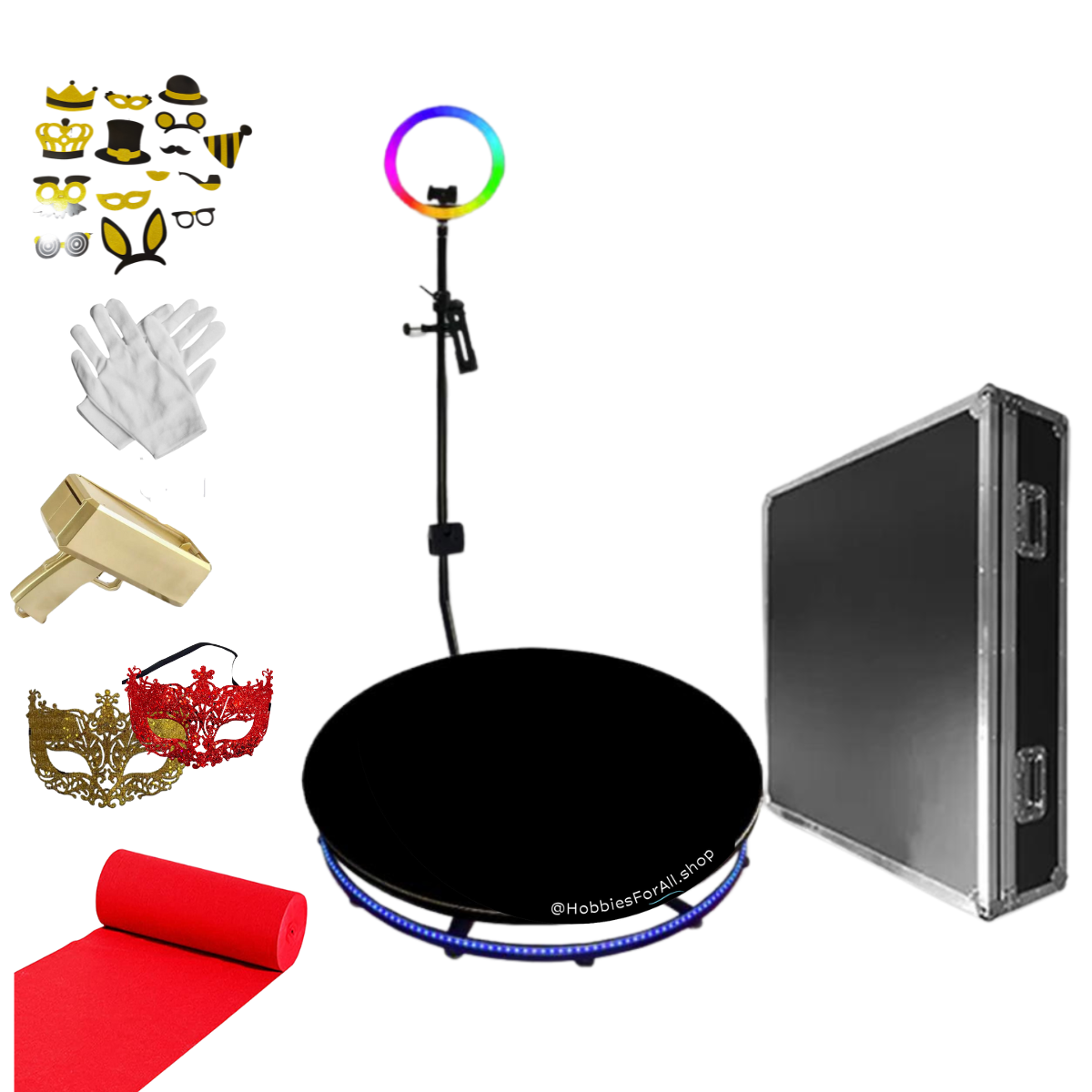 Phone or Tablet Bluetooth Slow Motion Rotating 360 Photo Booth 68cm, 80cm & 100cm with Flight Case & Props