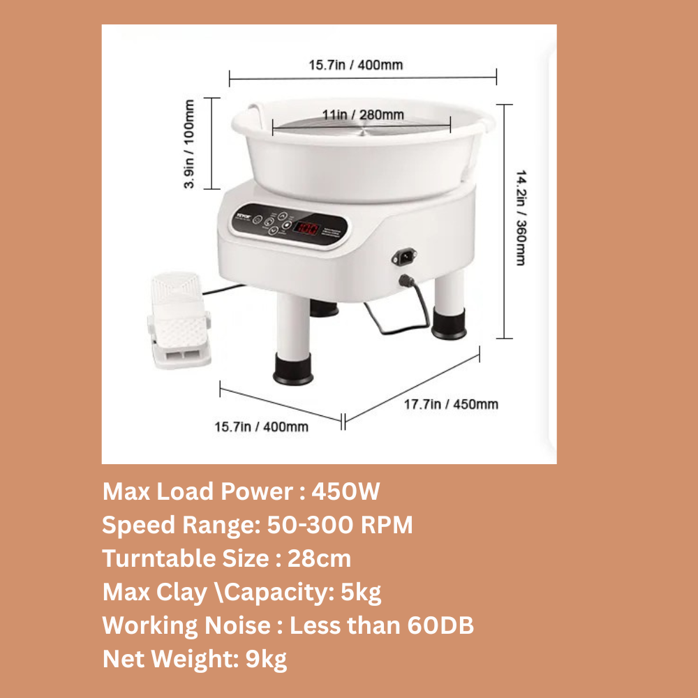 28cm Pottery Machine, 450W Electric Wheel for Pottery with Foot Pedal and LCD Touch Screen, Direct Drive Ceramic Wheel with 3 Support Legs