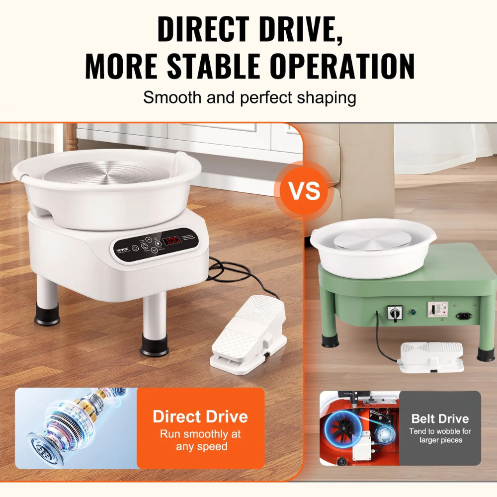 28cm Pottery Machine, 450W Electric Wheel for Pottery with Foot Pedal and LCD Touch Screen, Direct Drive Ceramic Wheel with 3 Support Legs