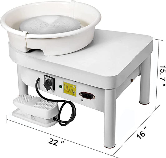 25cm Electric Pottery Wheel 350W White with Liftable Legs and Detachable Basin