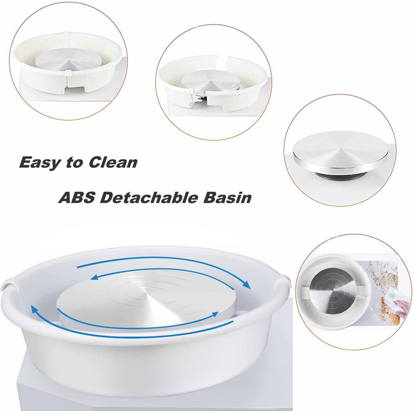 25cm Electric Pottery Wheel 350W White with Liftable Legs and Detachable Basin
