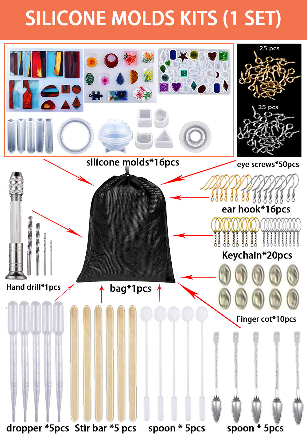 126 piece Epoxy Resin Kit Plus Silicone Wind Chime Mould