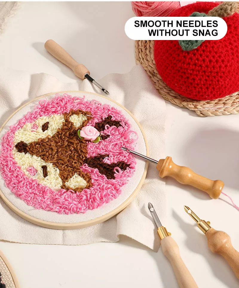 Wooden Handle Embroidery Pen Punch Needle Set
