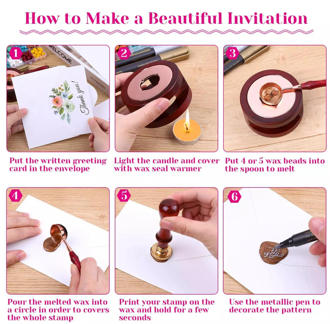 All in one Wax Seal Stamp Starter Kit with 3 Stamp Seals
