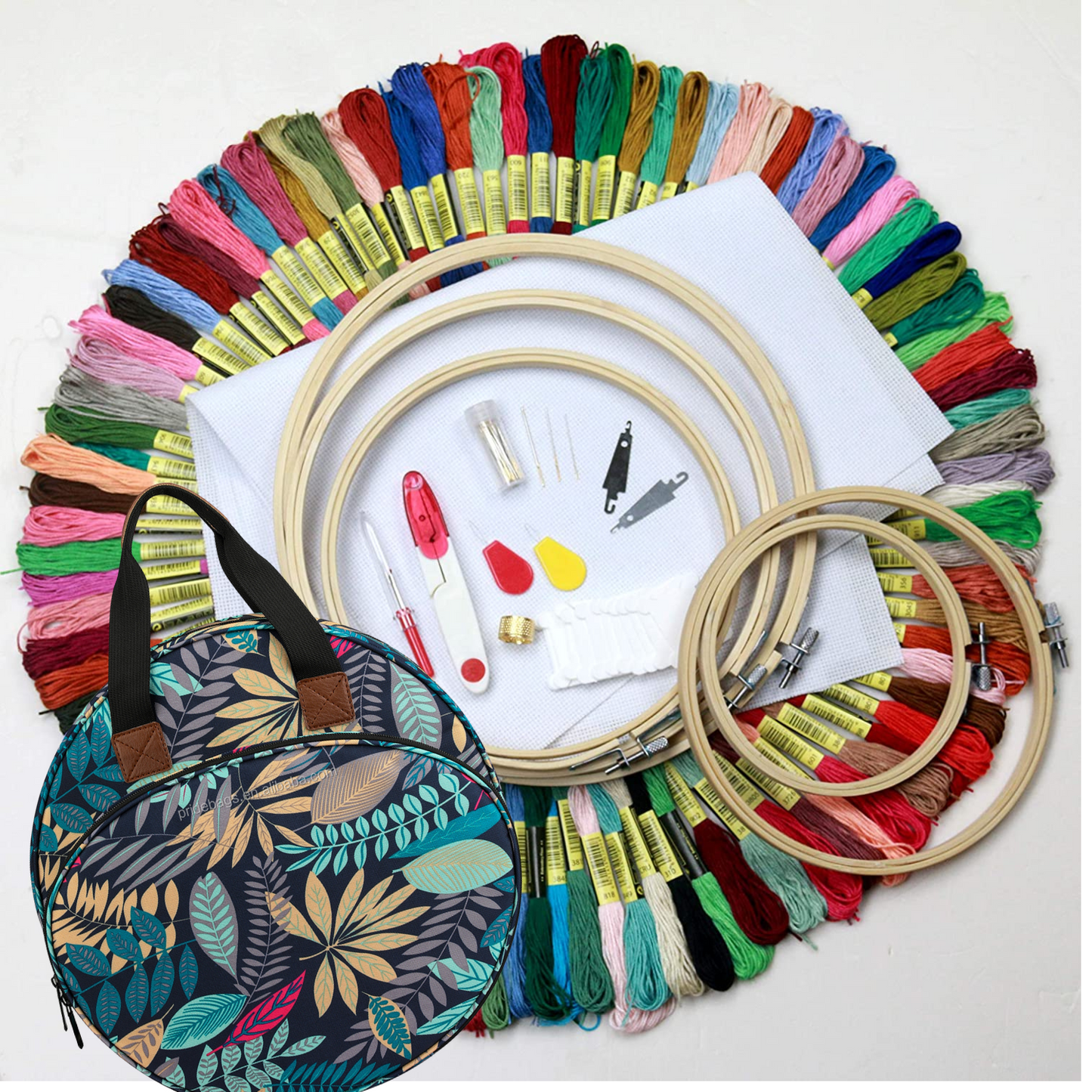 Embroidery Starter Kit in a Beautiful Embroidery Bag with 203 Pieces - GREEN