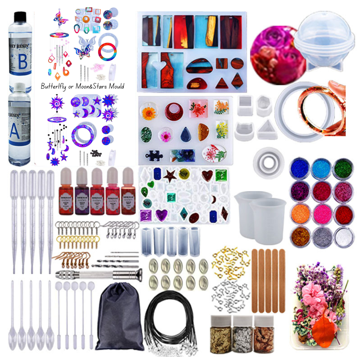 126 piece Epoxy Resin Kit Plus Silicone Wind Chime Mould