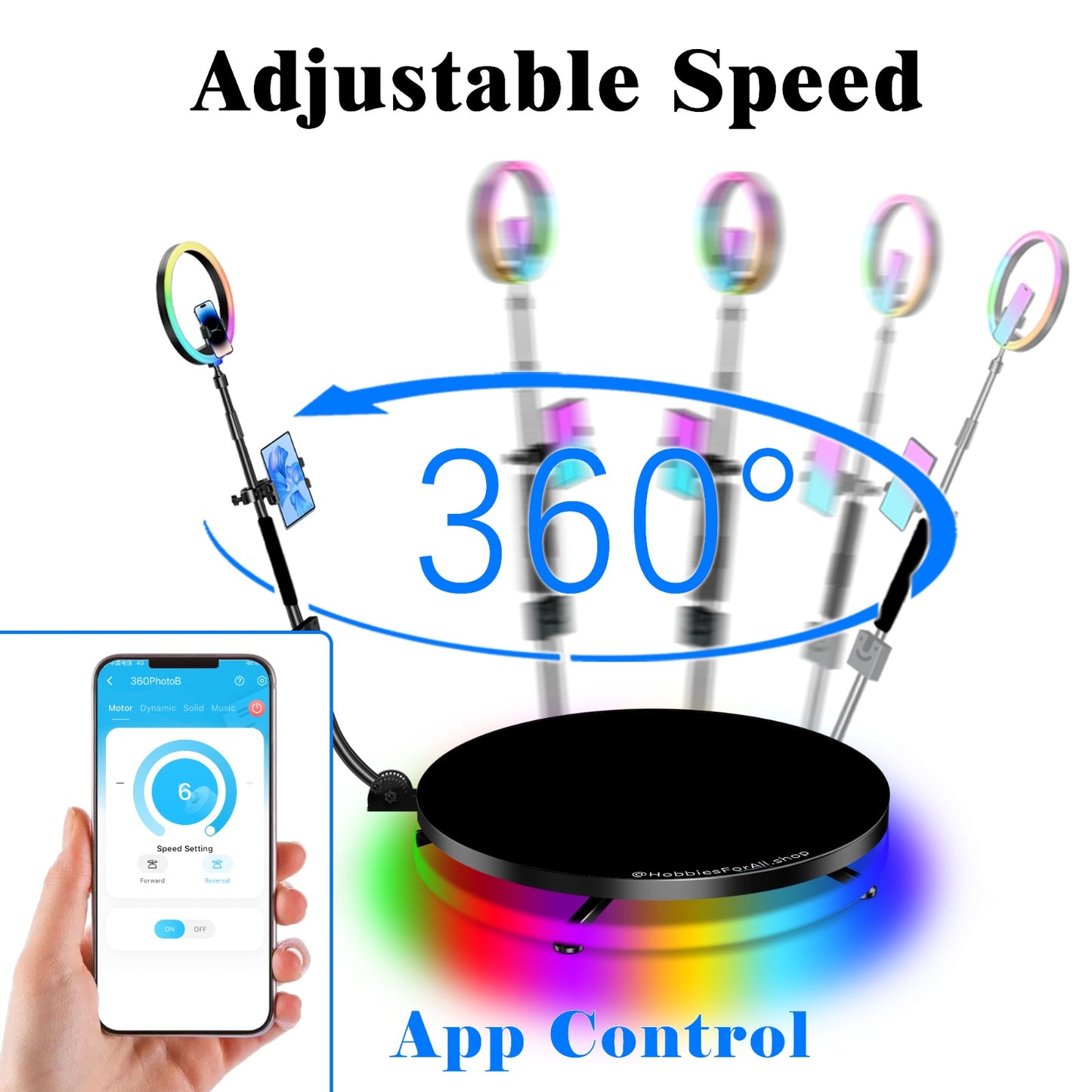 Phone or Tablet Bluetooth Slow Motion Rotating 360 Photo Booth 68cm,  80cm & 100cm with Flight Case & Props