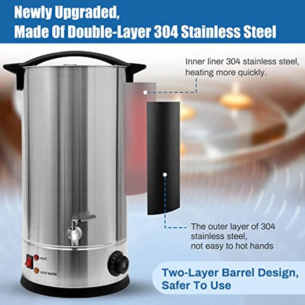 25L Double Walled Stainless Steel Wax Melter for Candle Making