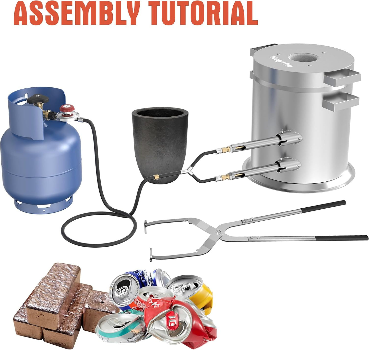 25KG Large Propane Melting Furnace Kit, 2500°F Stainless Steel | Foundry Furnace for Gold, Silver, Copper, Ideal for DIY Metal Casting, Metal Scrap Recycle and Home Foundry Project