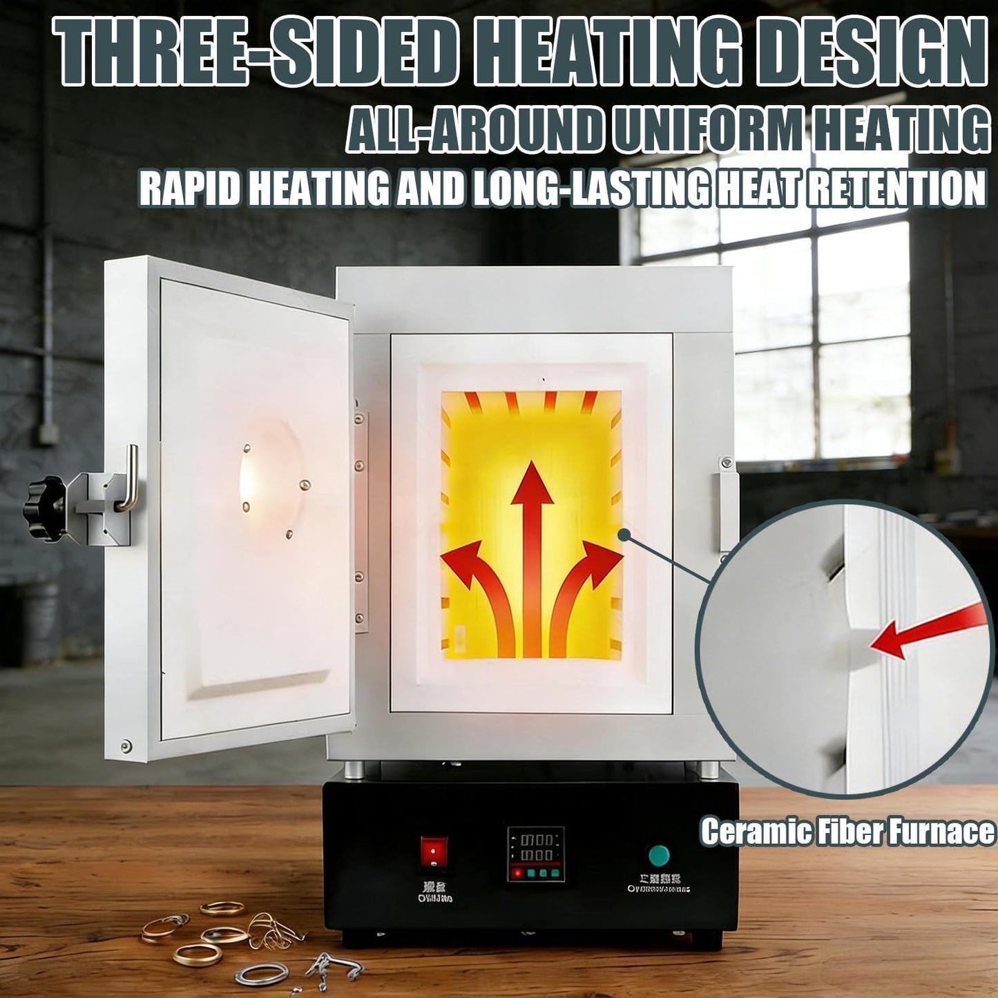 1150HFA Jewelry Casting Muffle Furnace 1500W °C Electric High Temp Control With View Window & Steel Bell