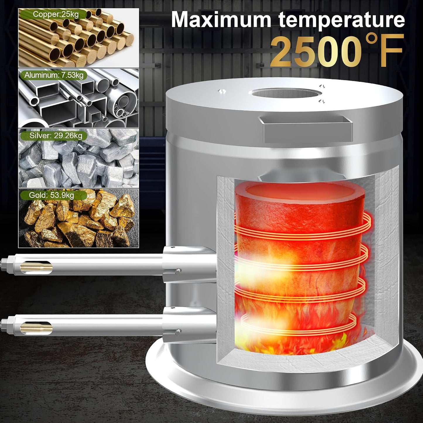 25KG Large Propane Melting Furnace Kit, 2500°F Stainless Steel | Foundry Furnace for Gold, Silver, Copper, Ideal for DIY Metal Casting, Metal Scrap Recycle and Home Foundry Project