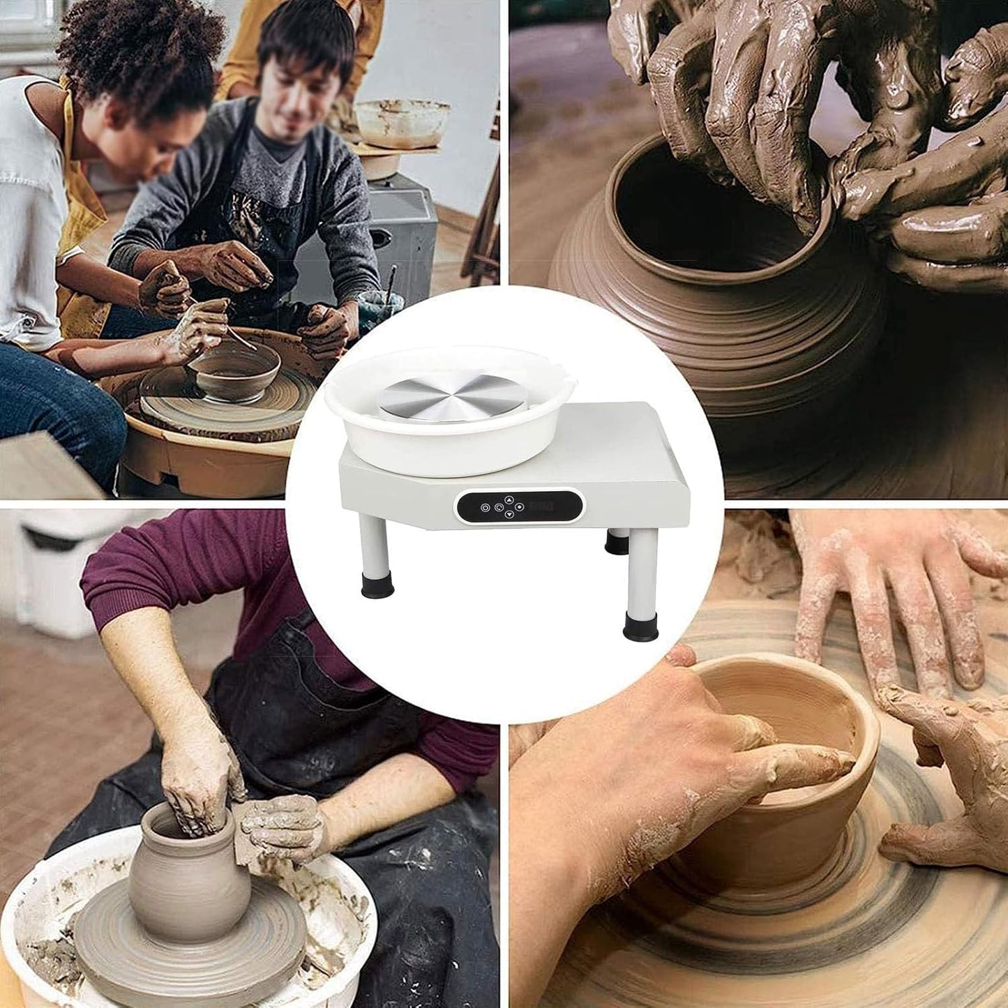 Electric Pottery Wheel 350W - White - with digital controls, foot pedal and extendable legs