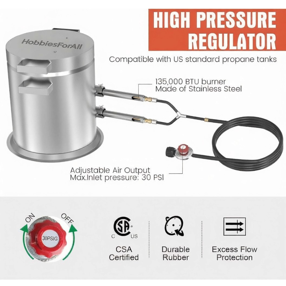 25KG Large Propane Melting Furnace Kit, 2500°F Stainless Steel | Foundry Furnace for Gold, Silver, Copper, Ideal for DIY Metal Casting, Metal Scrap Recycle and Home Foundry Project