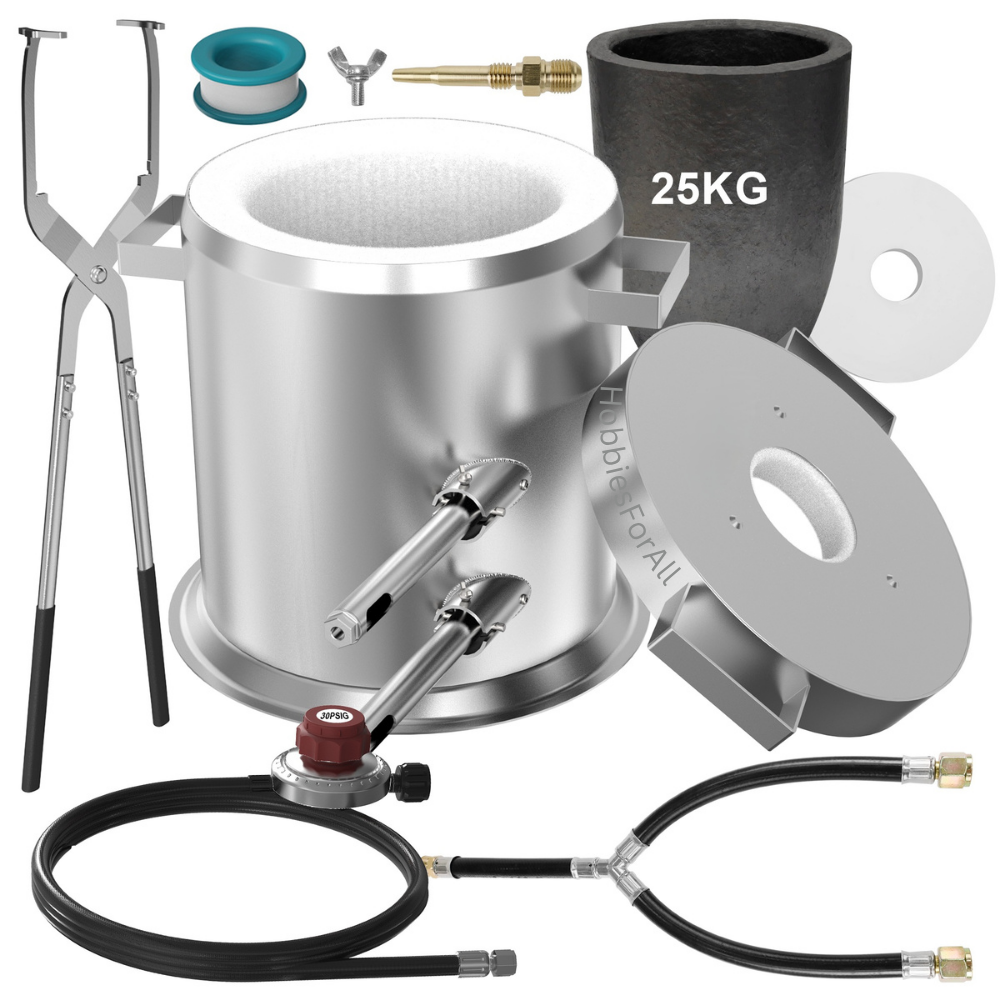 25KG Large Propane Melting Furnace Kit, 2500°F Stainless Steel | Foundry Furnace for Gold, Silver, Copper, Ideal for DIY Metal Casting, Metal Scrap Recycle and Home Foundry Project