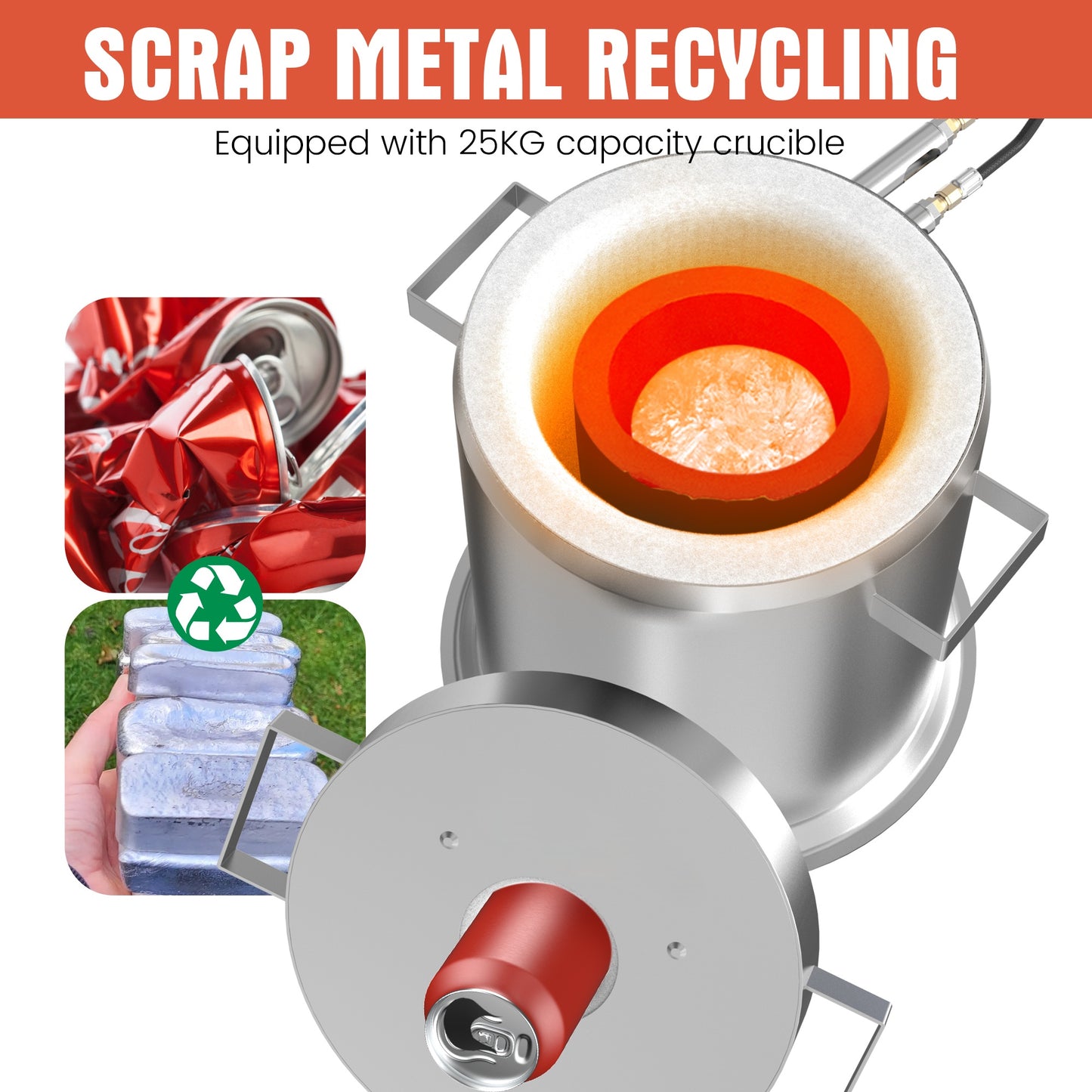 25KG Large Propane Melting Furnace Kit, 2500°F Stainless Steel | Foundry Furnace for Gold, Silver, Copper, Ideal for DIY Metal Casting, Metal Scrap Recycle and Home Foundry Project