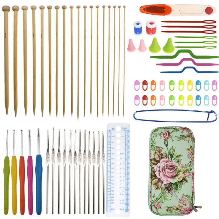 92 piece Crochet Kit with a full set of Bamboo Knitting Needles