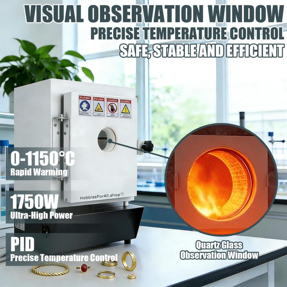 1150HFA Jewelry Casting Muffle Furnace 1500W °C Electric High Temp Control With View Window & Steel Bell