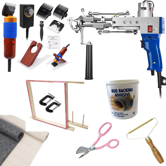 Tufting Kit includes KRT-2in1, Trimmer with Guide,  100cmx100cm Frame, 1m2 Primary Fabric, 1m2 Backing Fabric & 1 L Glue