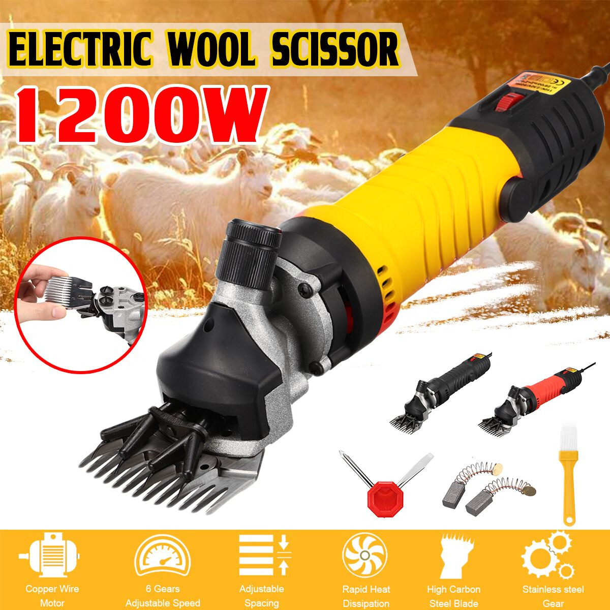 850W Sheep Shears with 13 Teeth, 6 Speeds and 2800rpm/minute