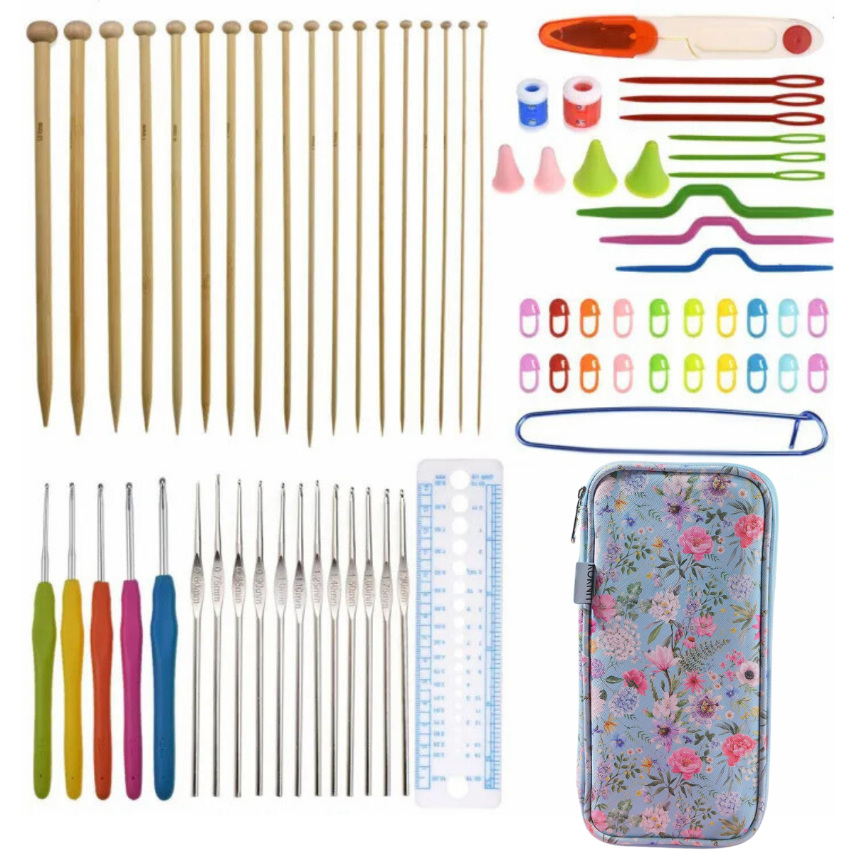 92 piece Crochet Kit with a full set of Bamboo Knitting Needles