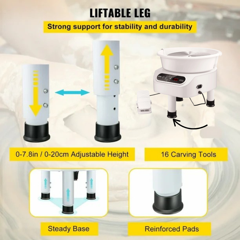 28cm Pottery Machine, 450W Electric Wheel for Pottery with Foot Pedal and LCD Touch Screen, Direct Drive Ceramic Wheel with 3 Support Legs