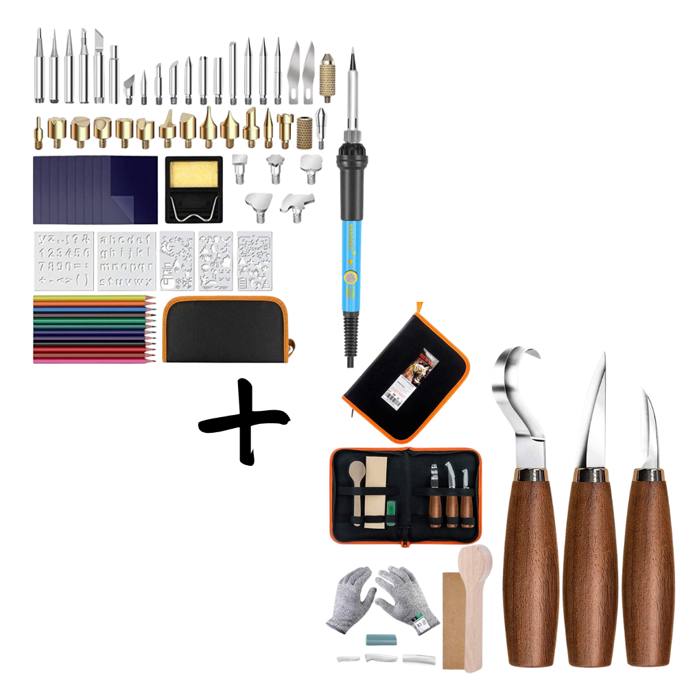 Ultimate Wood Sculpting Kit - Whittling kit plus Wood Burning Kit in one