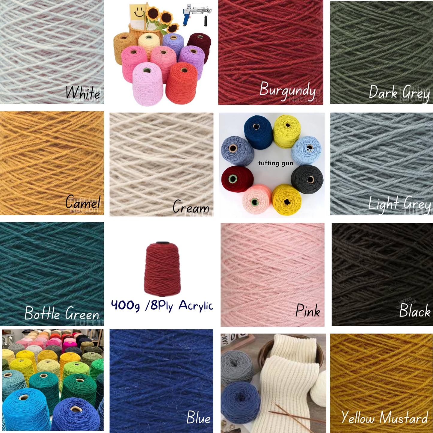 High Quality 8-ply Yarn for Tufting and all DIY projects, 100% Acrylic Yarn