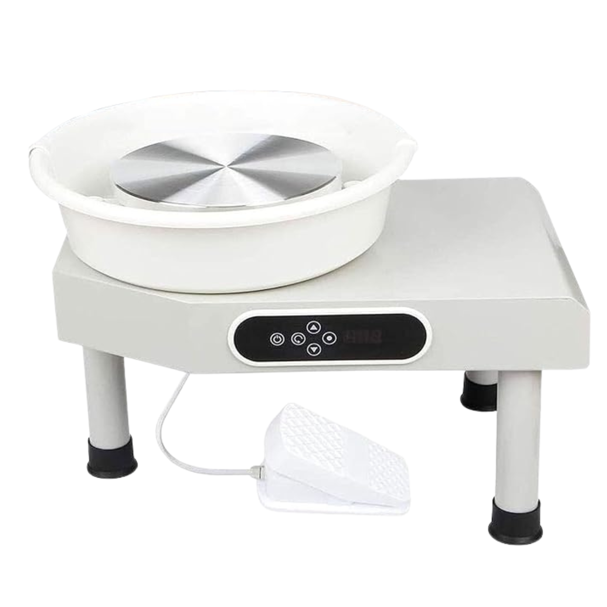 Electric Pottery Wheel 350W - White - with digital controls, foot pedal and extendable legs