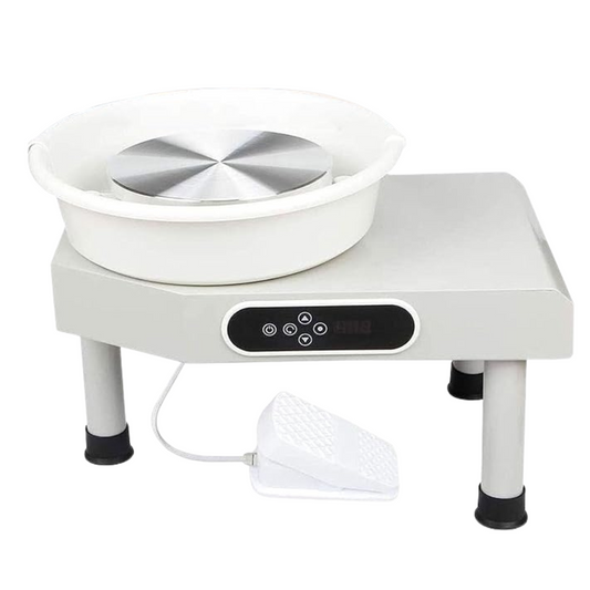 Electric Pottery Wheel 350W - White - with digital controls, foot pedal and extendable legs