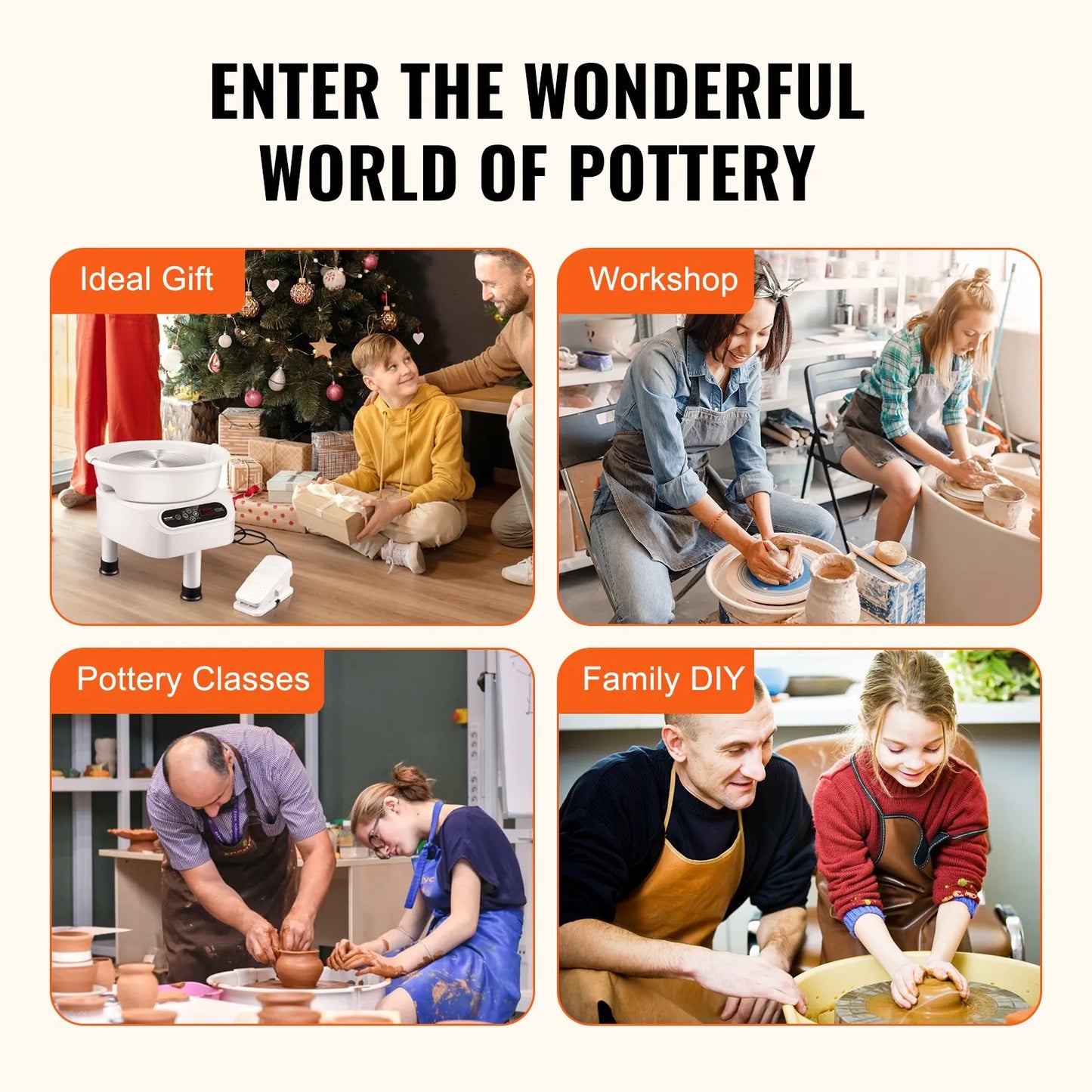 28cm Pottery Machine, 450W Electric Wheel for Pottery with Foot Pedal and LCD Touch Screen, Direct Drive Ceramic Wheel with 3 Support Legs