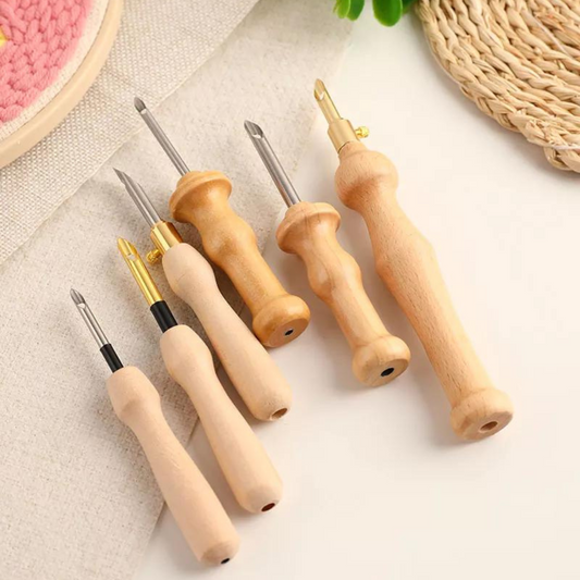 Wooden Handle Embroidery Pen Punch Needle Set